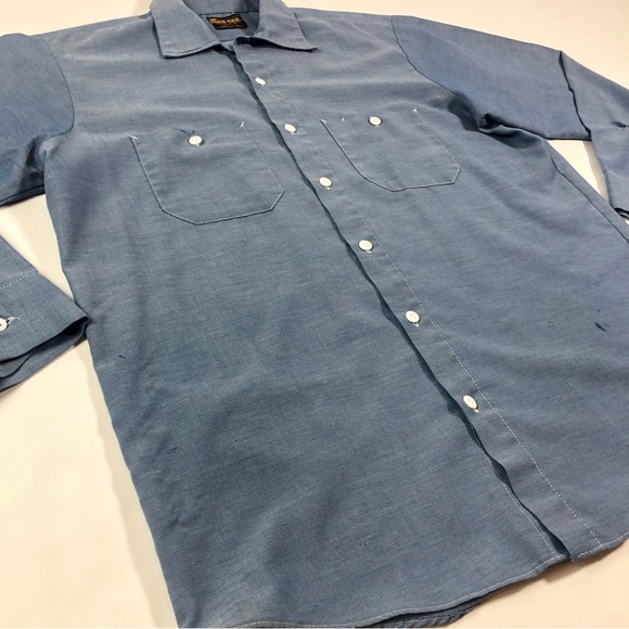 Vintage 70s Dee Cee Chambray Made in USA 1970s Workwear Men's Work Shirt - Picture 3 of 10